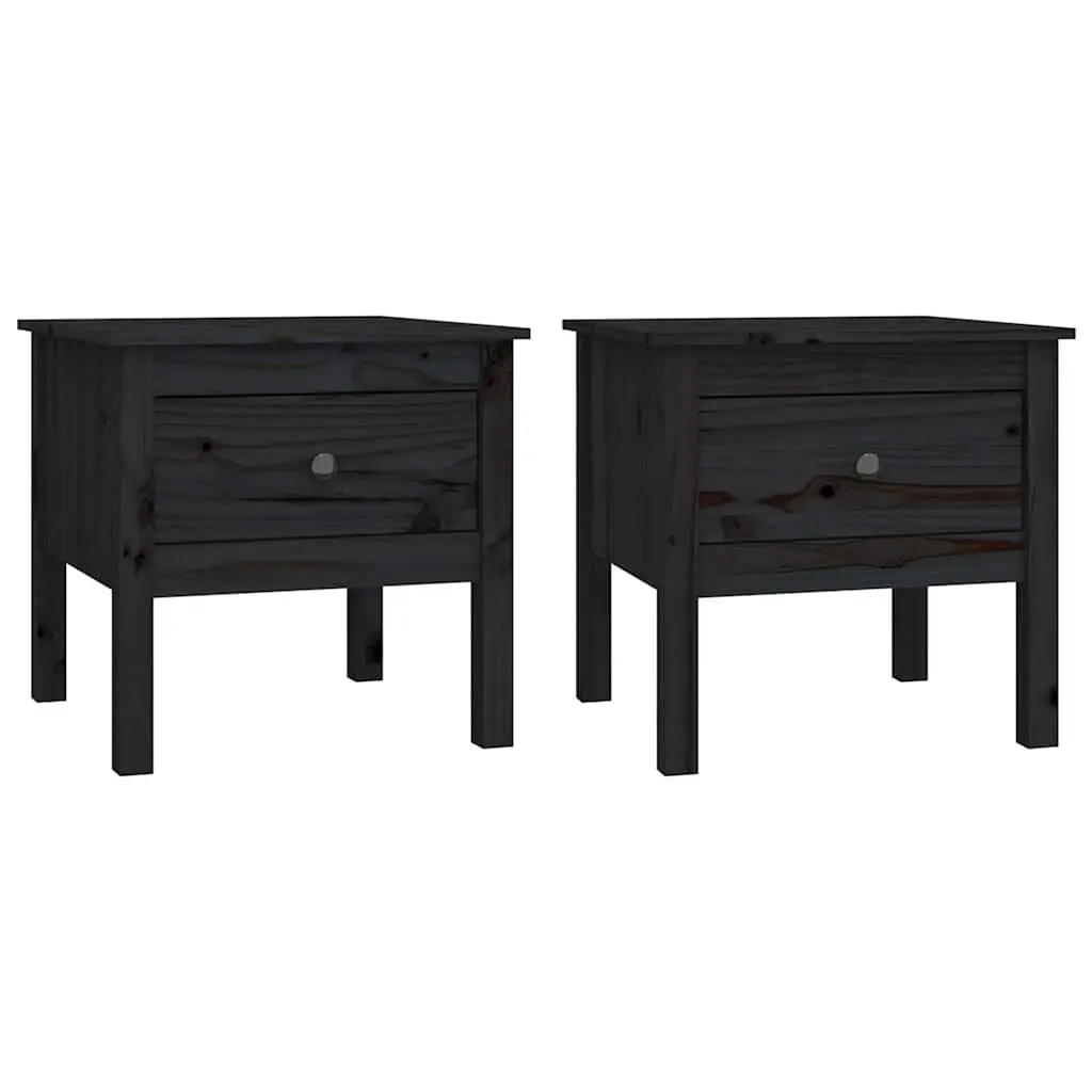Black Solid Pine Side Tables Set of 2 50x50x49 cm
