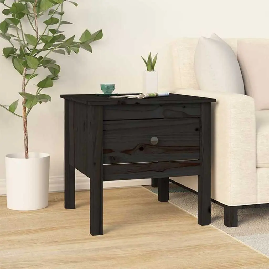 Black Solid Pine Side Tables Set of 2 50x50x49 cm