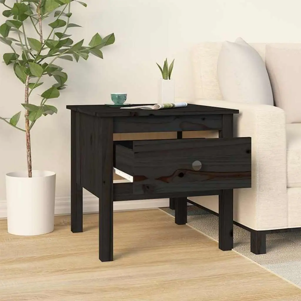 Black Solid Pine Side Tables Set of 2 50x50x49 cm