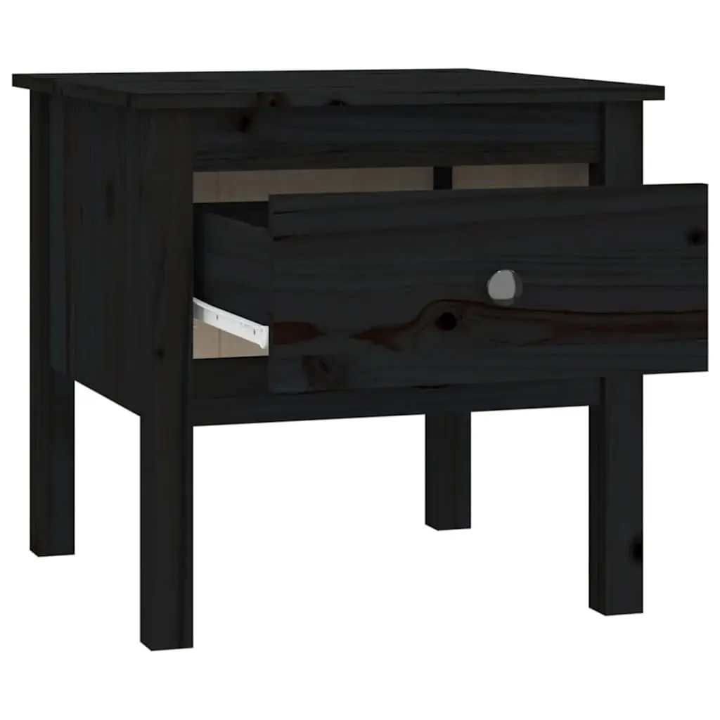 Black Solid Pine Side Tables Set of 2 50x50x49 cm