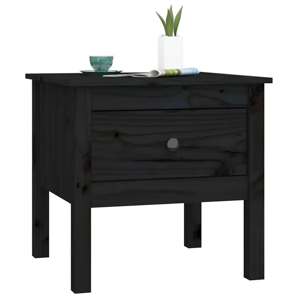 Black Solid Pine Side Tables Set of 2 50x50x49 cm
