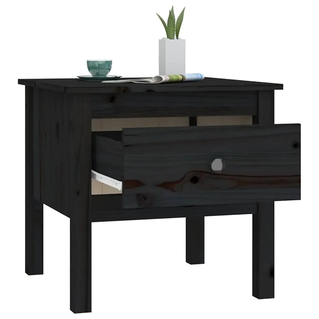 Black Solid Pine Side Tables Set of 2 50x50x49 cm