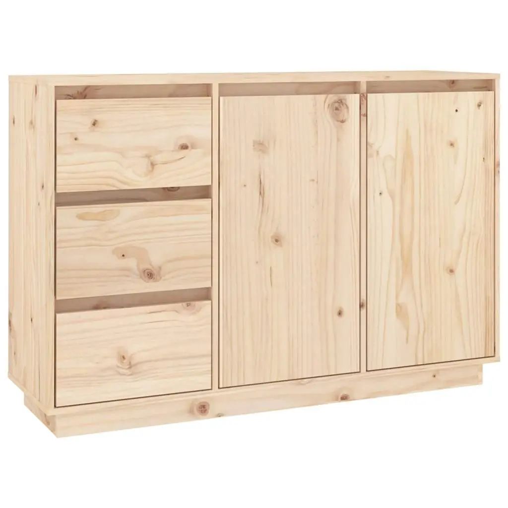 Solid Wood Pine Sideboard Storage Cabinet 2 Doors 3 Drawers Brown 111 x 34 x 75 cm