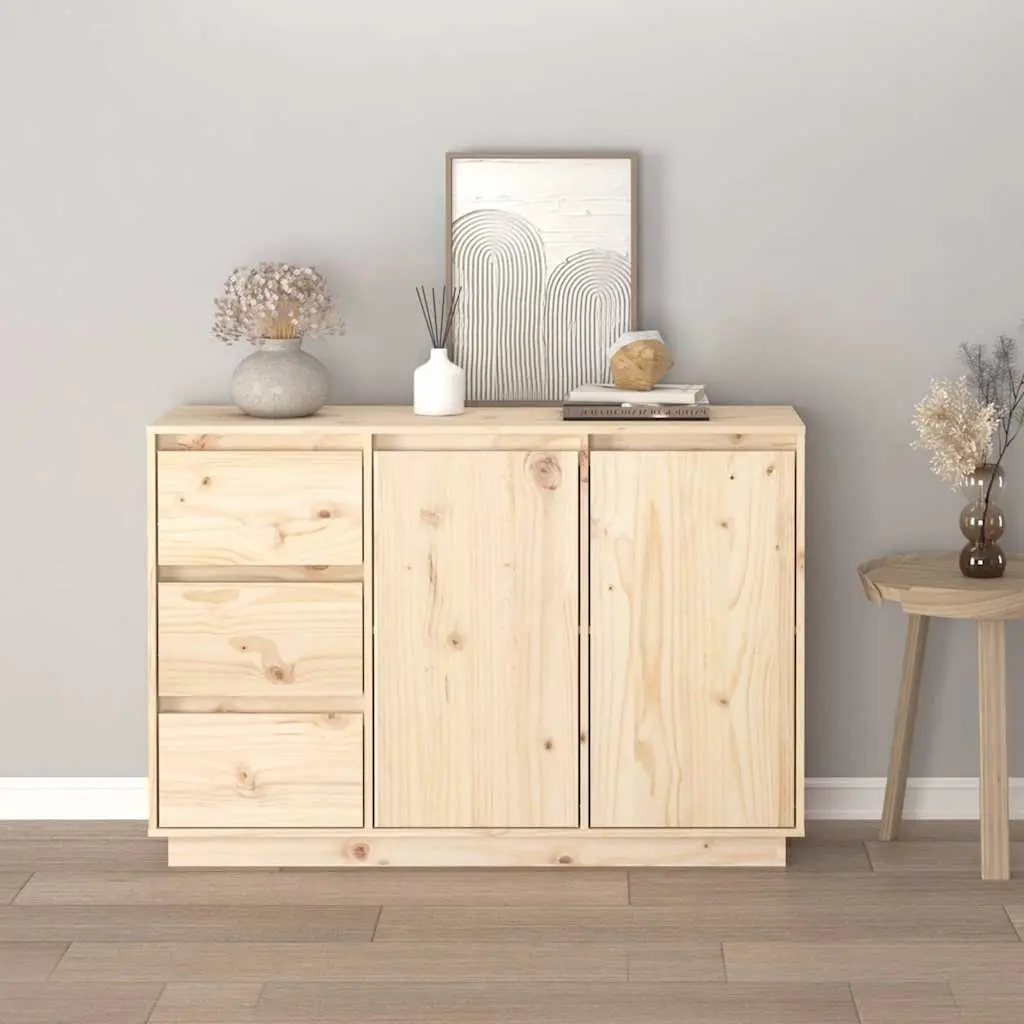 Solid Wood Pine Sideboard Storage Cabinet 2 Doors 3 Drawers Brown 111 x 34 x 75 cm