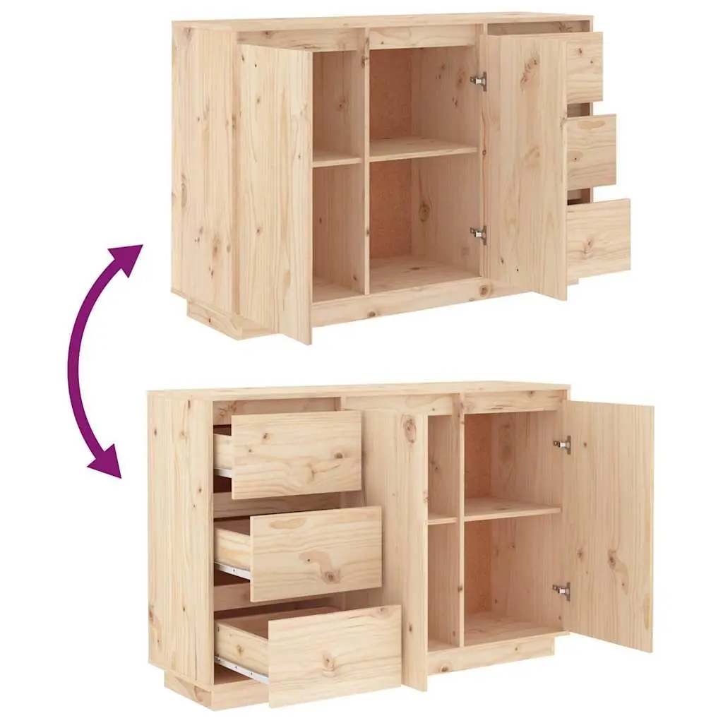 Solid Wood Pine Sideboard Storage Cabinet 2 Doors 3 Drawers Brown 111 x 34 x 75 cm