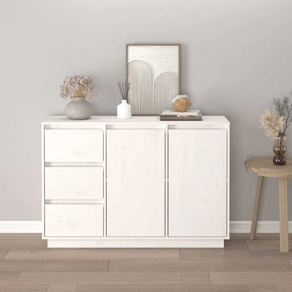 Solid Pine Wood Sideboard White Storage Cabinet 2 Doors 3 Drawers Living Room
