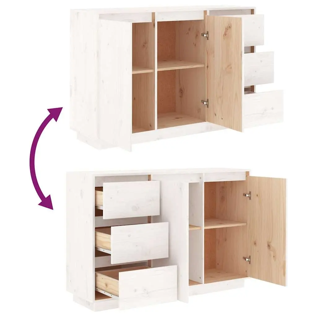 Solid Pine Wood Sideboard White Storage Cabinet 2 Doors 3 Drawers Living Room