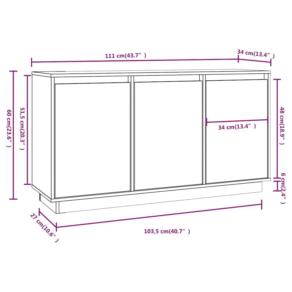 Sideboard 111x34x60 cm Brown Solid Wood Pine Storage Cabinet Cupboard Furniture