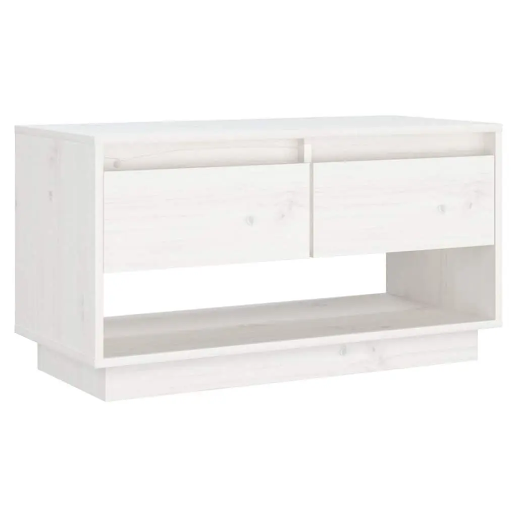 TV Cabinet White Solid Wood Pine 74x34x40 cm Wooden Storage Unit with Drawers