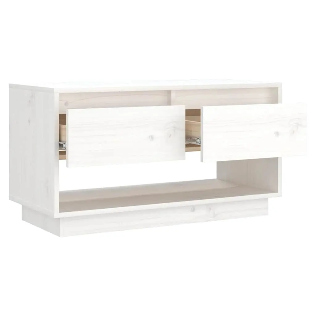 TV Cabinet White Solid Wood Pine 74x34x40 cm Wooden Storage Unit with Drawers