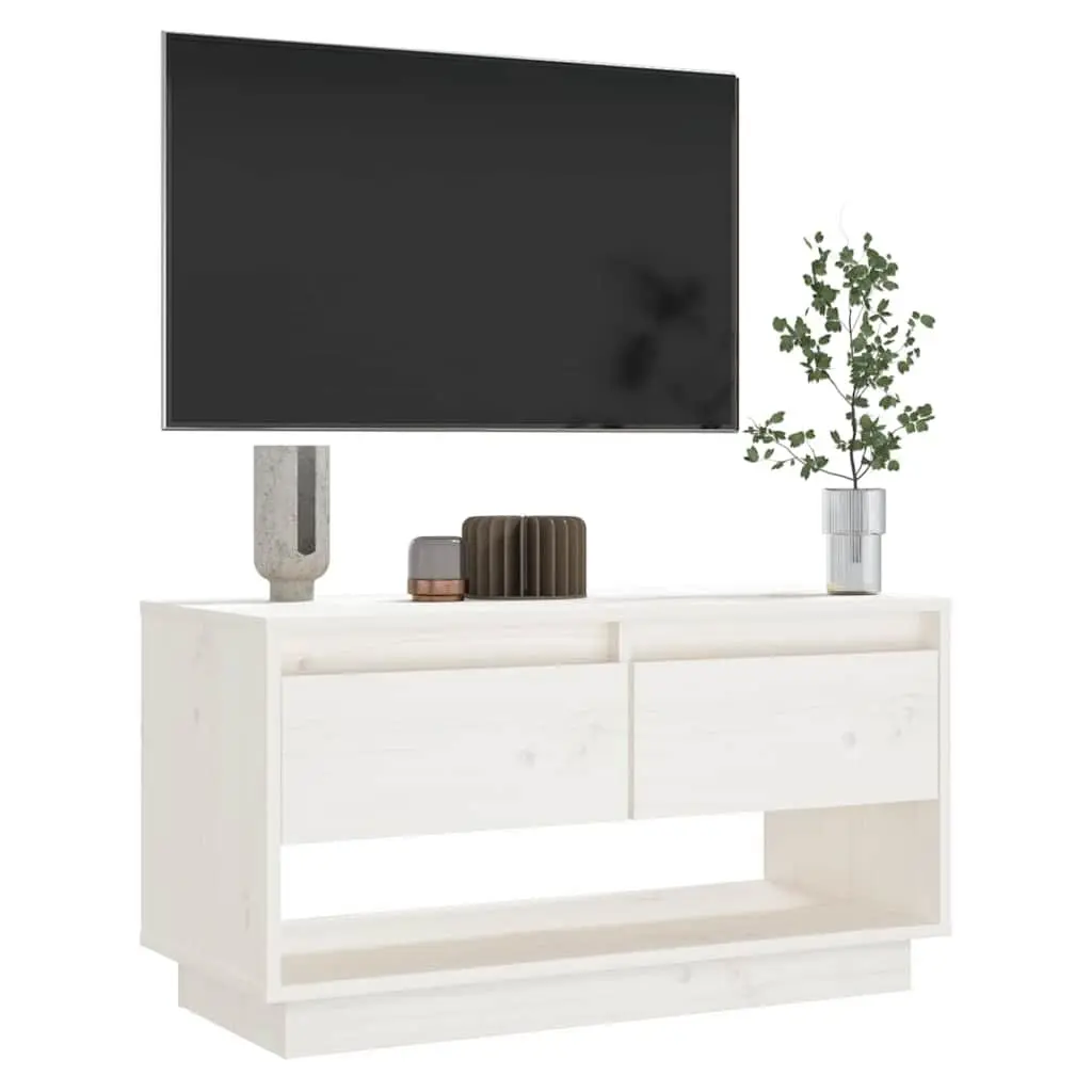 TV Cabinet White Solid Wood Pine 74x34x40 cm Wooden Storage Unit with Drawers