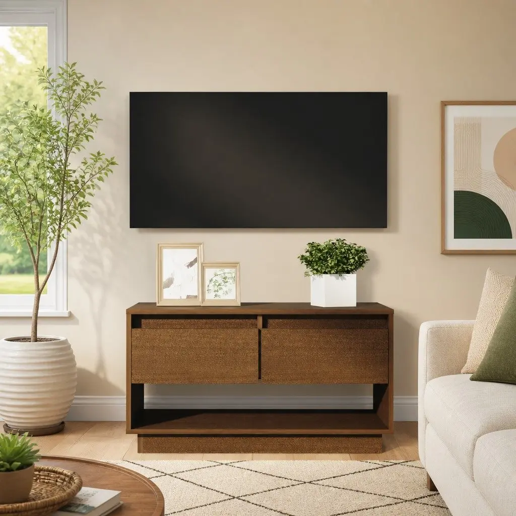 Solid Wood Pine TV Cabinet Honey Brown with Drawers Storage Unit Furniture