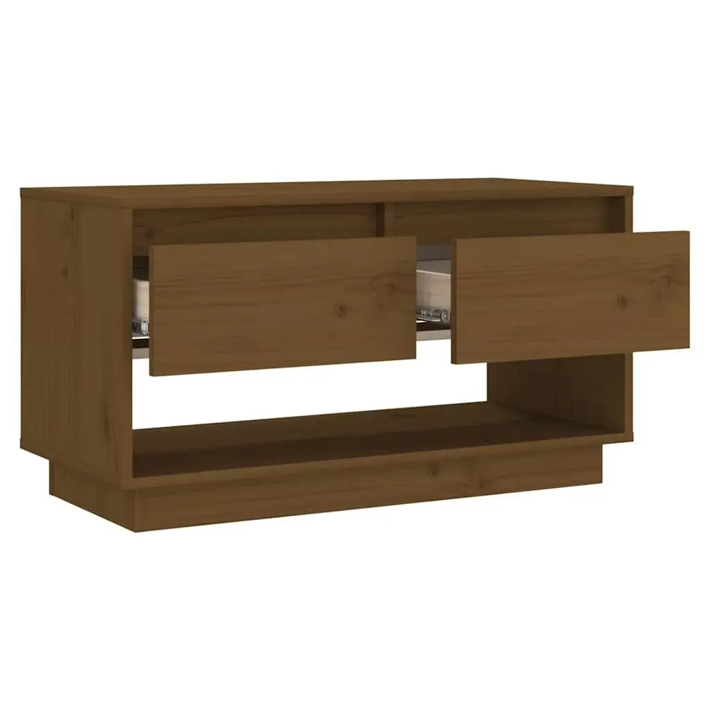 Solid Wood Pine TV Cabinet Honey Brown with Drawers Storage Unit Furniture