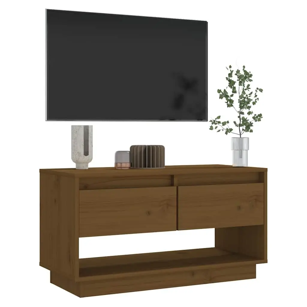 Solid Wood Pine TV Cabinet Honey Brown with Drawers Storage Unit Furniture