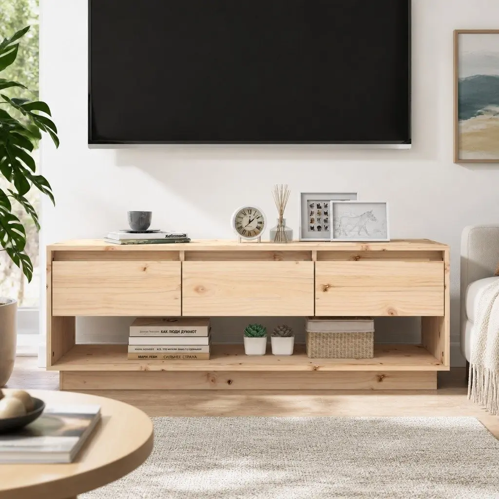 TV Cabinet Storage Unit 110.5x34x40 cm Solid Pine Wood with Drawers Brown