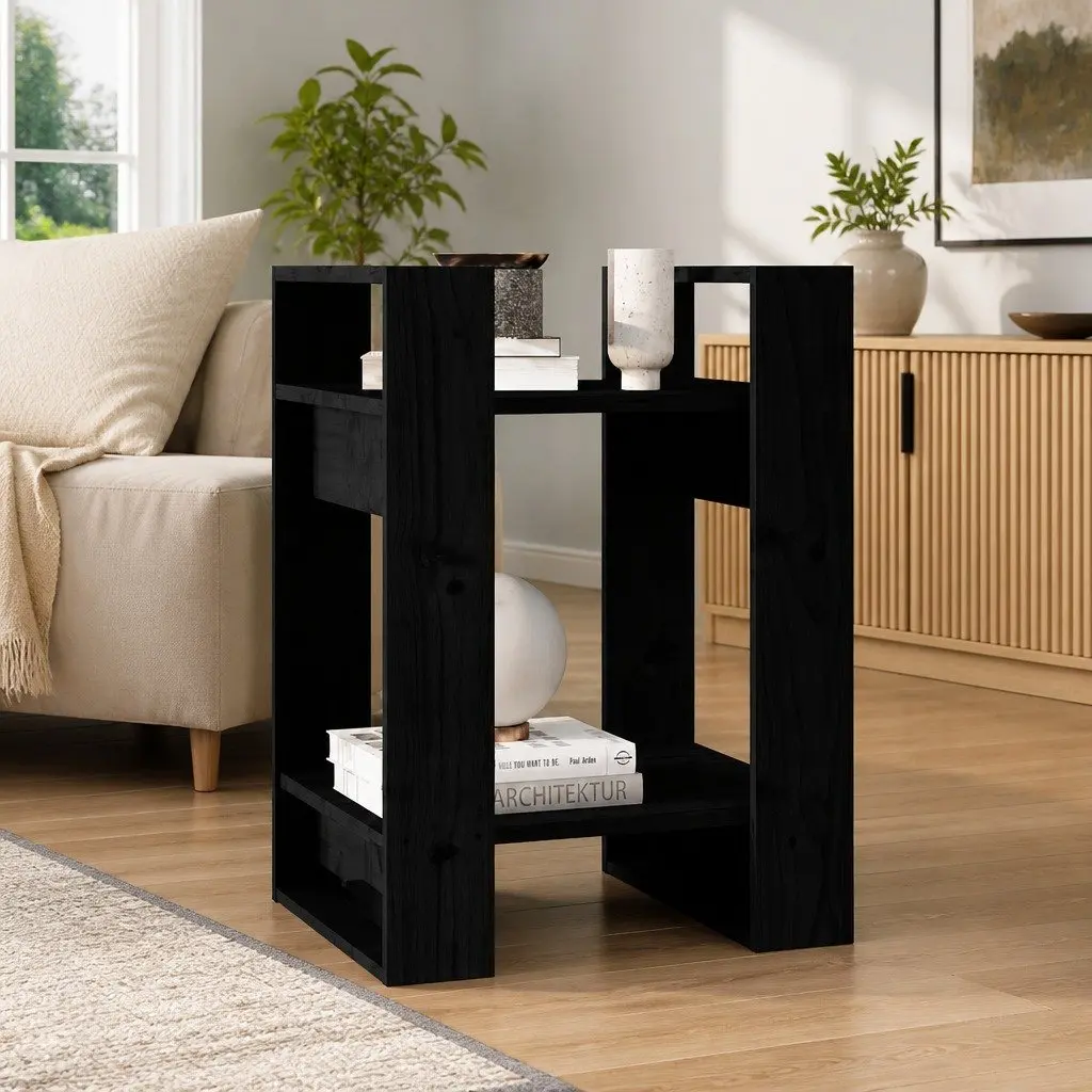 Black Solid Wood Book Cabinet Room Divider Shelving Unit Storage 41x35x57cm