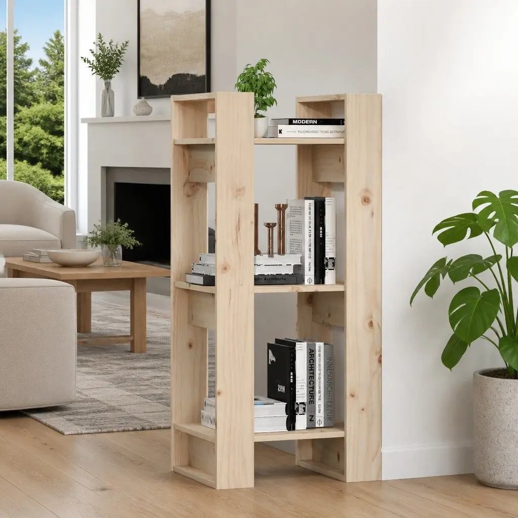 Solid Wood Pine Book Cabinet Room Divider 41x35x91cm Brown Bookshelf Storage