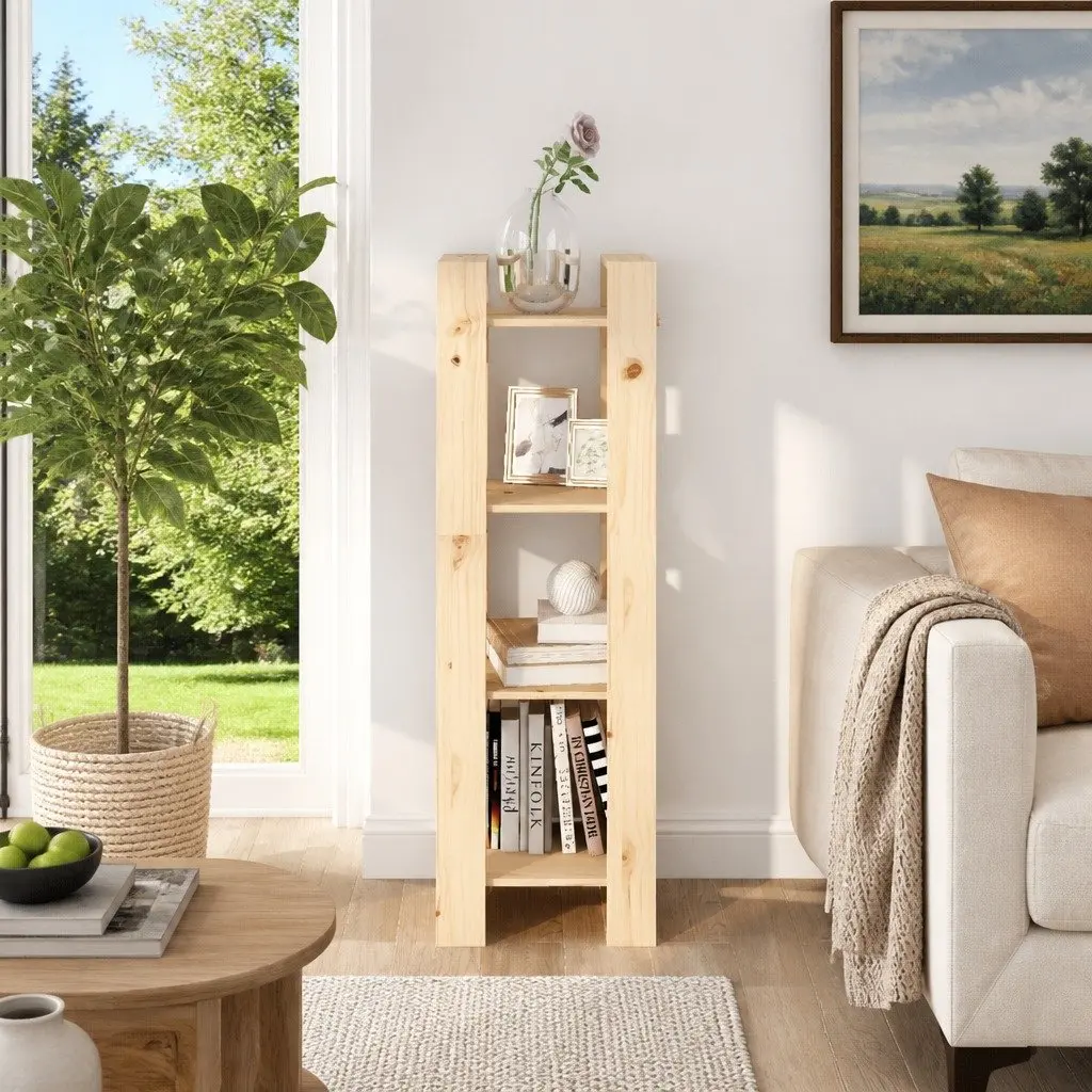 Wooden Book Cabinet Room Divider Storage 41x35x125cm Brown Solid Pine Bookshelf