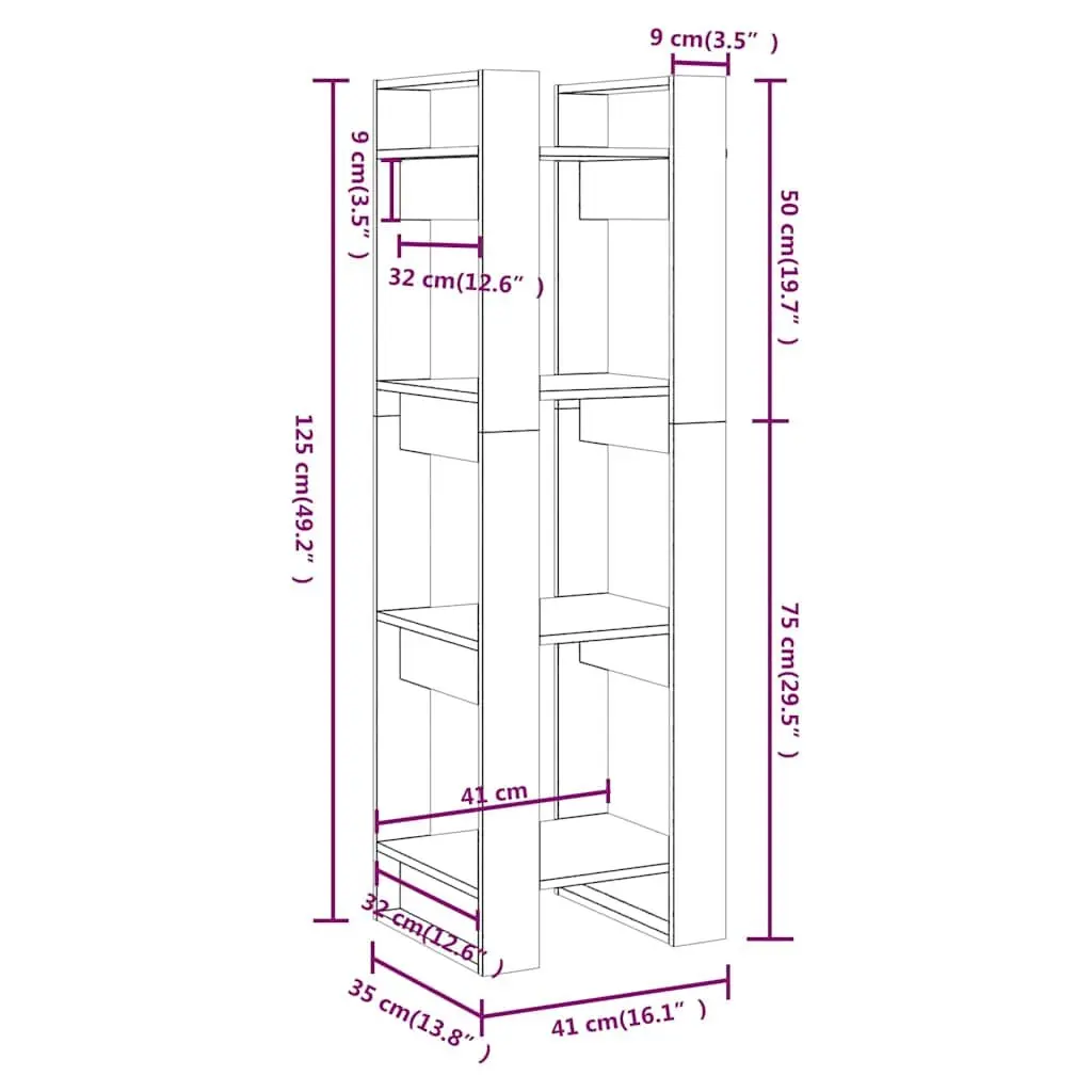 Wooden Book Cabinet Room Divider Storage 41x35x125cm Brown Solid Pine Bookshelf