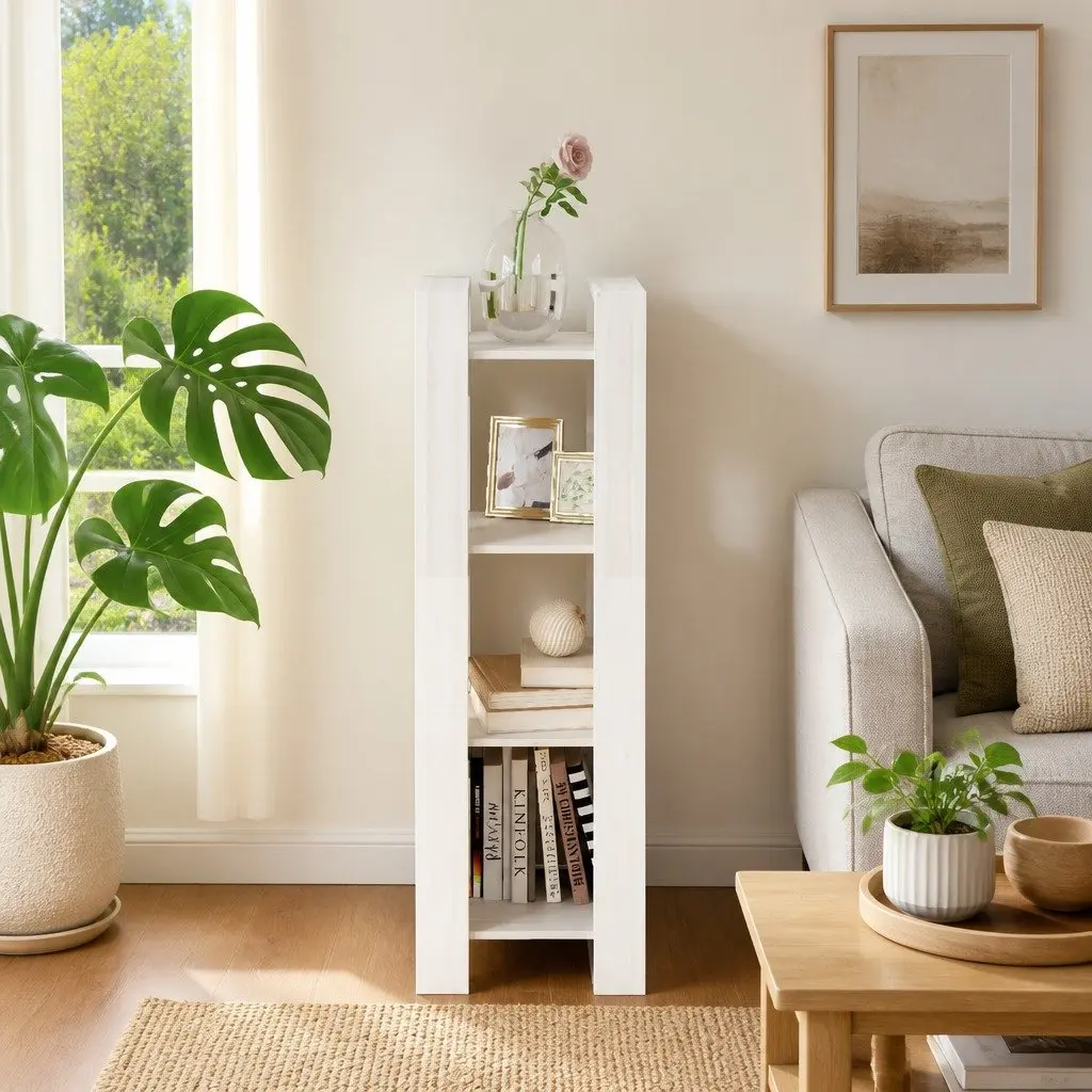 Wooden Book Cabinet Room Divider Storage Unit 41 x 35 x 125 cm White Solid Pine Wood