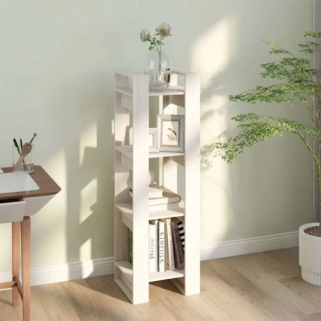 Wooden Book Cabinet Room Divider Storage Unit 41 x 35 x 125 cm White Solid Pine Wood