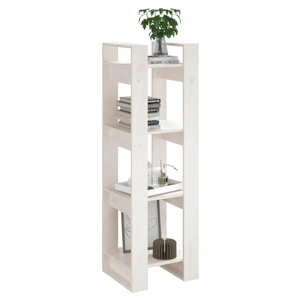 Wooden Book Cabinet Room Divider Storage Unit 41 x 35 x 125 cm White Solid Pine Wood