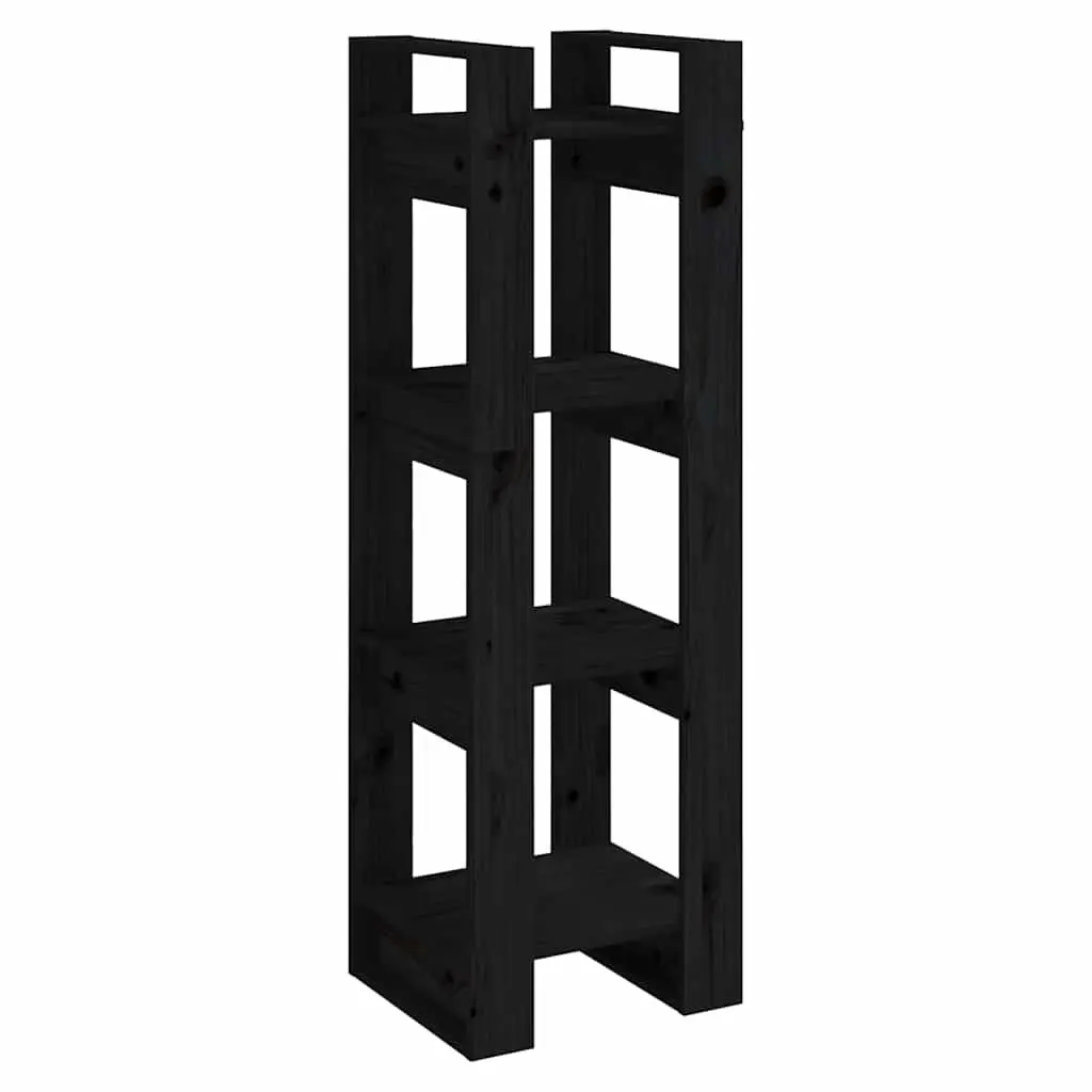 Book Cabinet Room Divider Black Solid Pine Wood Bookshelf Storage Shelving Unit