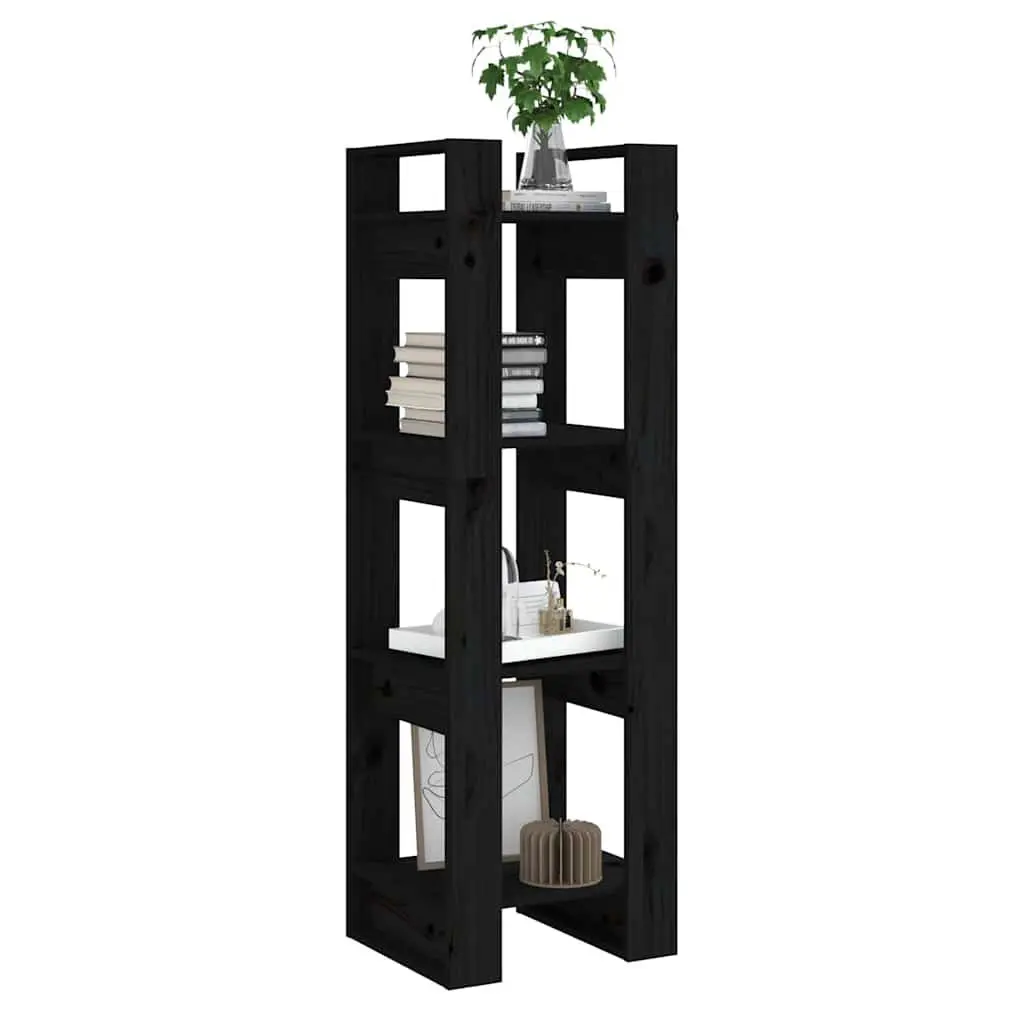 Book Cabinet Room Divider Black Solid Pine Wood Bookshelf Storage Shelving Unit