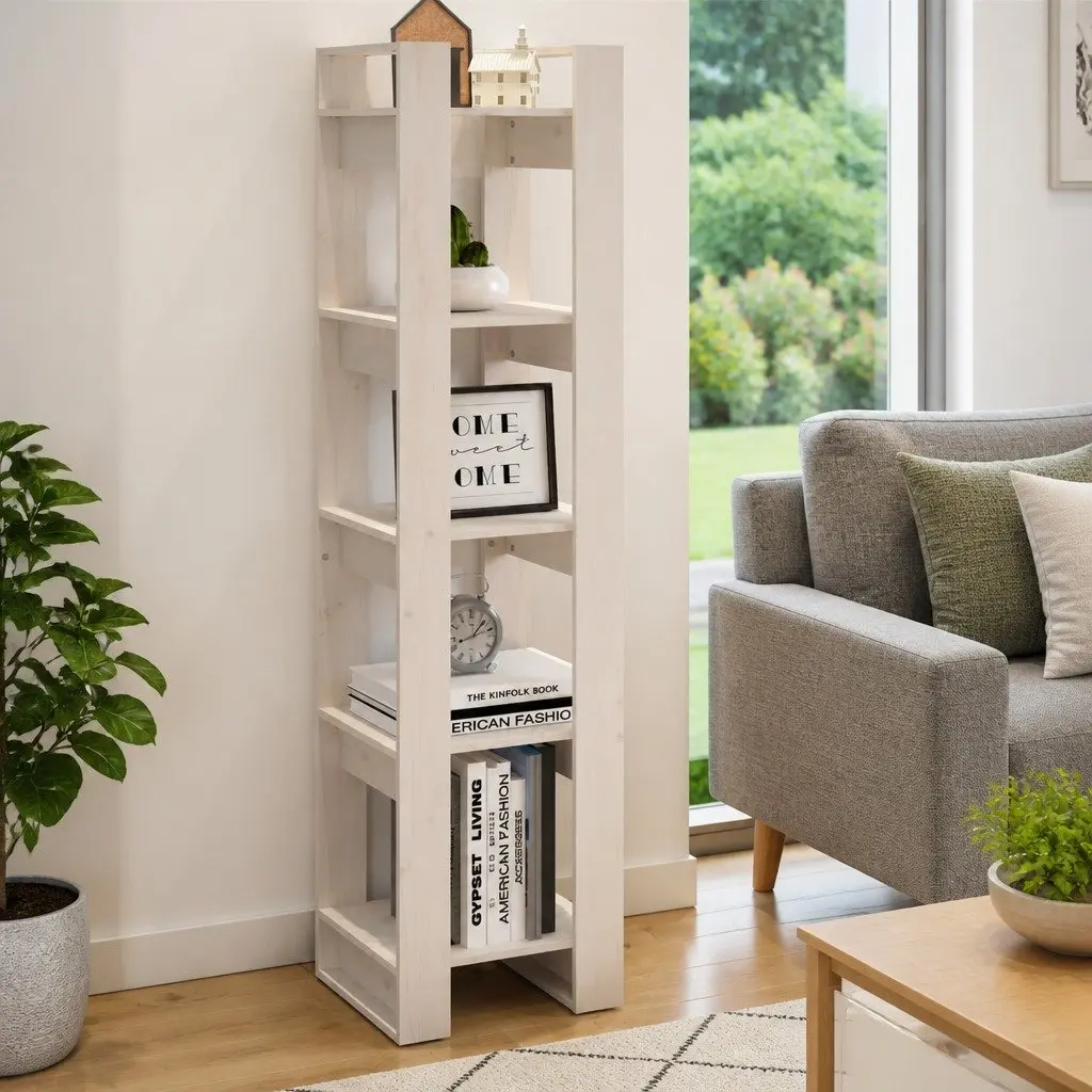 Book Cabinet Room Divider Open Shelving Unit 41x35x160 cm White Solid Pinewood
