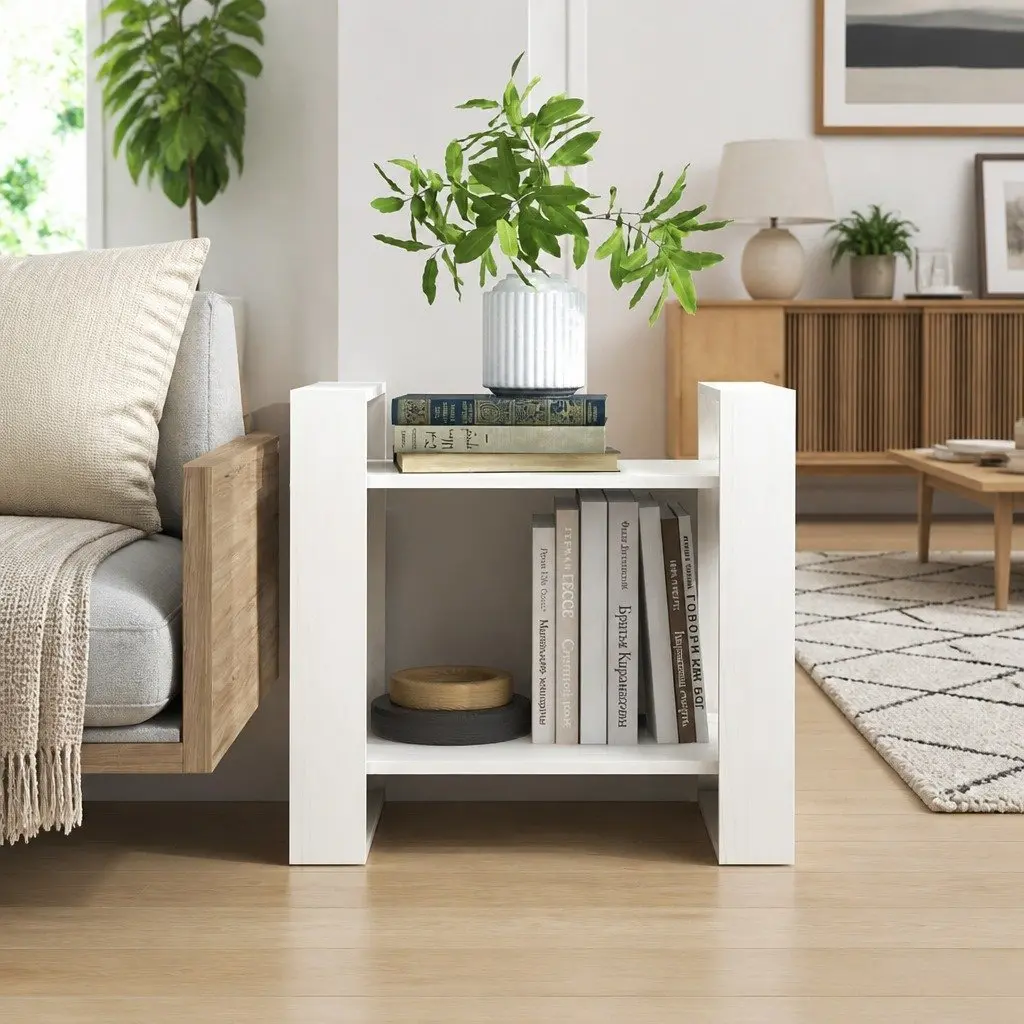 White Wooden Book Cabinet with Ample Storage