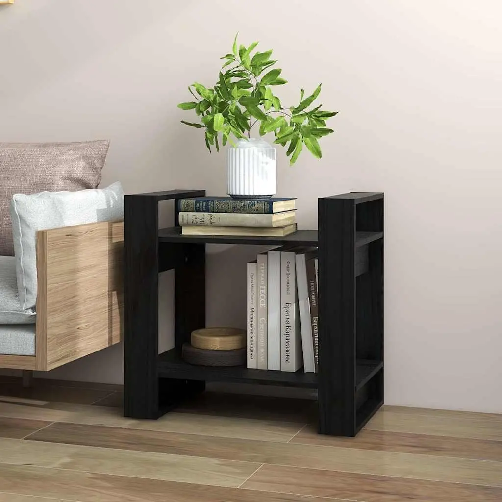 Solid Pine Wood Book Cabinet Room Divider Black 60x35x57 cm Shelving Storage