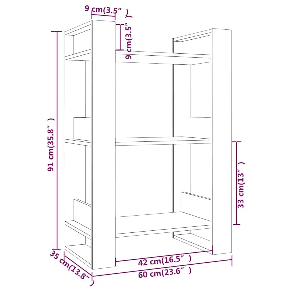 Solid Wood Book Cabinet Room Divider 60x35x91cm Brown Shelving Storage
