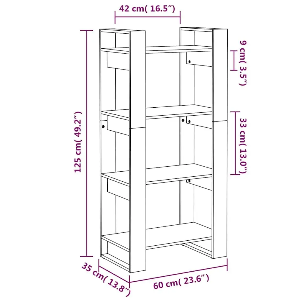Solid Wood Book Cabinet Room Divider White 60x35x125cm Bookshelf Storage