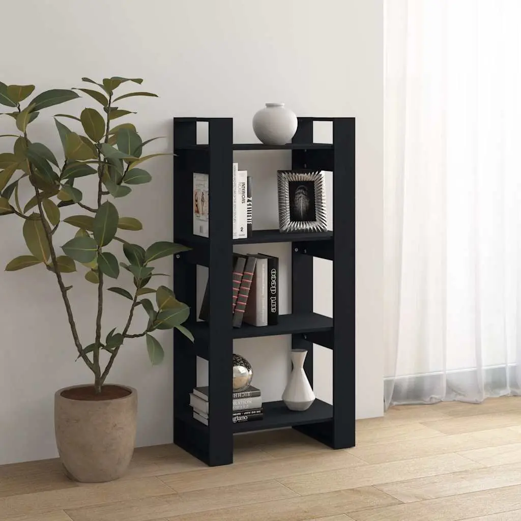 Solid Wood Book Cabinet Room Divider Storage Shelving Unit Black 60x35x125cm