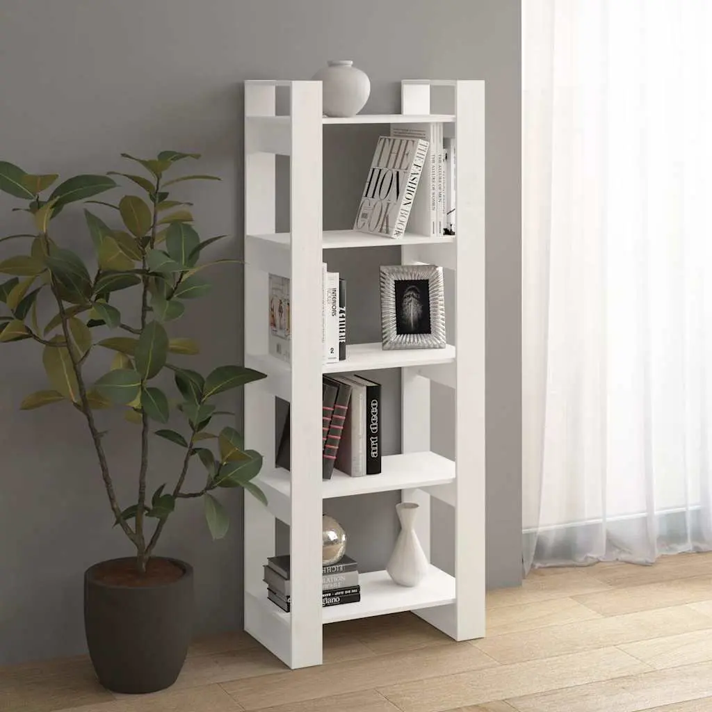 Book Cabinet Room Divider 60x35x160 cm White Solid Pine Wood Storage Shelf