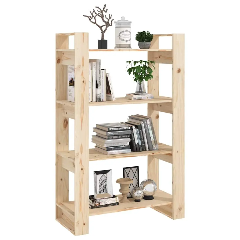 Pine Wood Book Storage Cabinet Room Divider 80x35x125cm Brown Shelving Unit