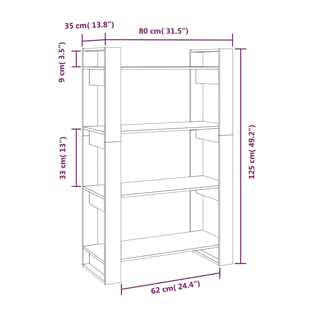 Pine Wood Book Storage Cabinet Room Divider 80x35x125cm Brown Shelving Unit