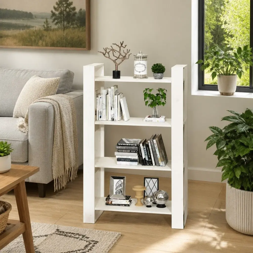 Solid Pine Wood Book Cabinet Room Divider White 80x35x125cm Bookshelf Storage