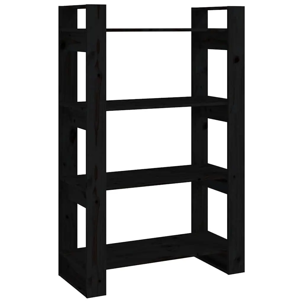 Book Cabinet Room Divider Black Solid Pine Wood Shelving Unit 80x35x125cm