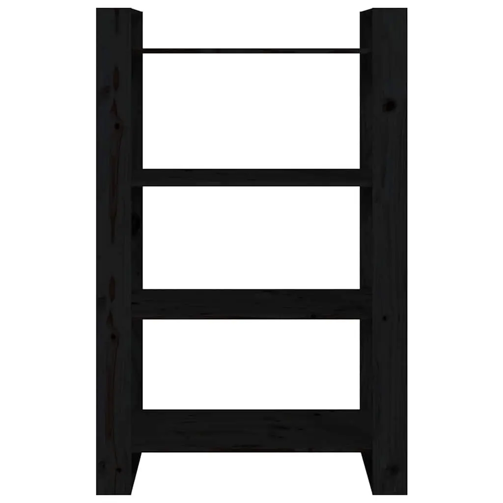 Book Cabinet Room Divider Black Solid Pine Wood Shelving Unit 80x35x125cm