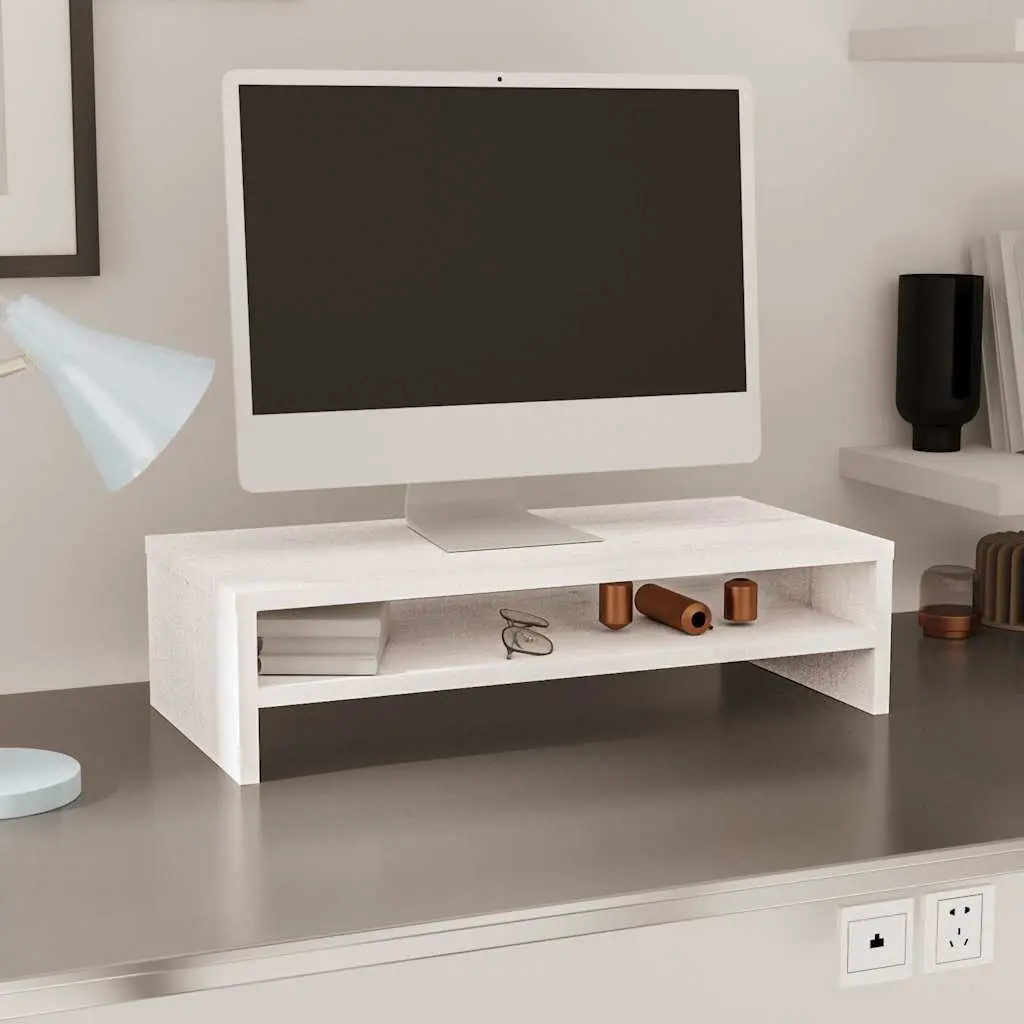 Monitor Stand White Solid Wood Pine Riser Desk Storage Shelf Keyboard Cabinet