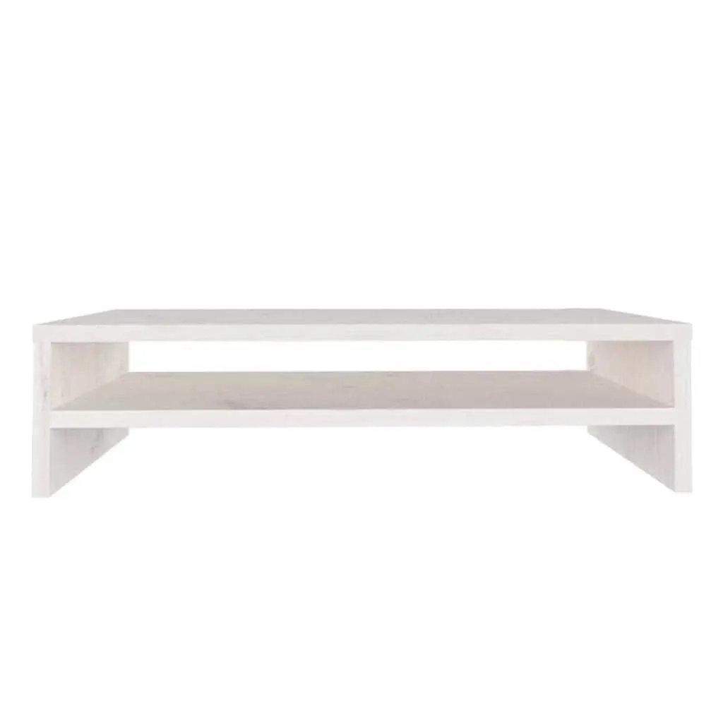 Monitor Stand White Solid Wood Pine Riser Desk Storage Shelf Keyboard Cabinet