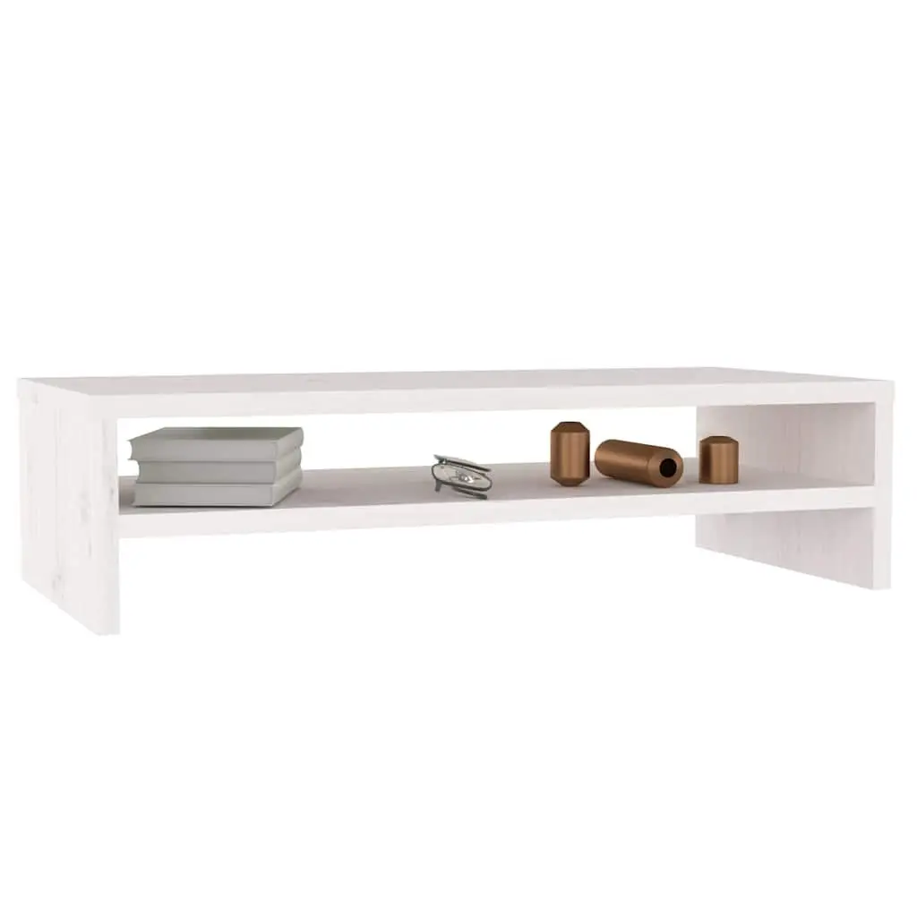 Monitor Stand White Solid Wood Pine Riser Desk Storage Shelf Keyboard Cabinet