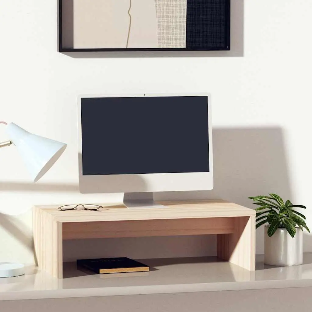 Monitor Stand Solid Pine Wood Riser Desk Organiser 50x27x15cm Brown