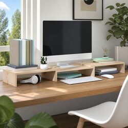 Monitor Stand Solid Wood Pine Riser Desk Organizer Storage Shelves Brown 80cm