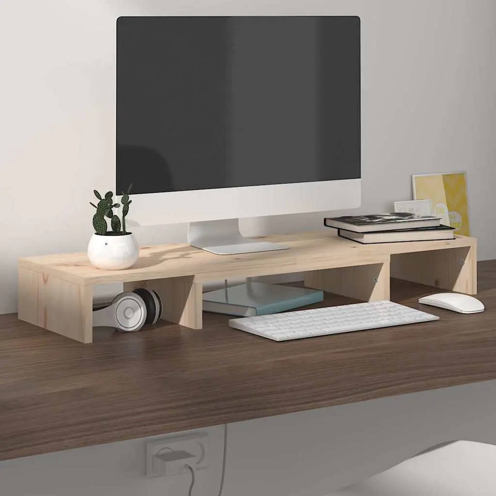 Monitor Stand Solid Wood Pine Riser Desk Organizer 80cm Brown