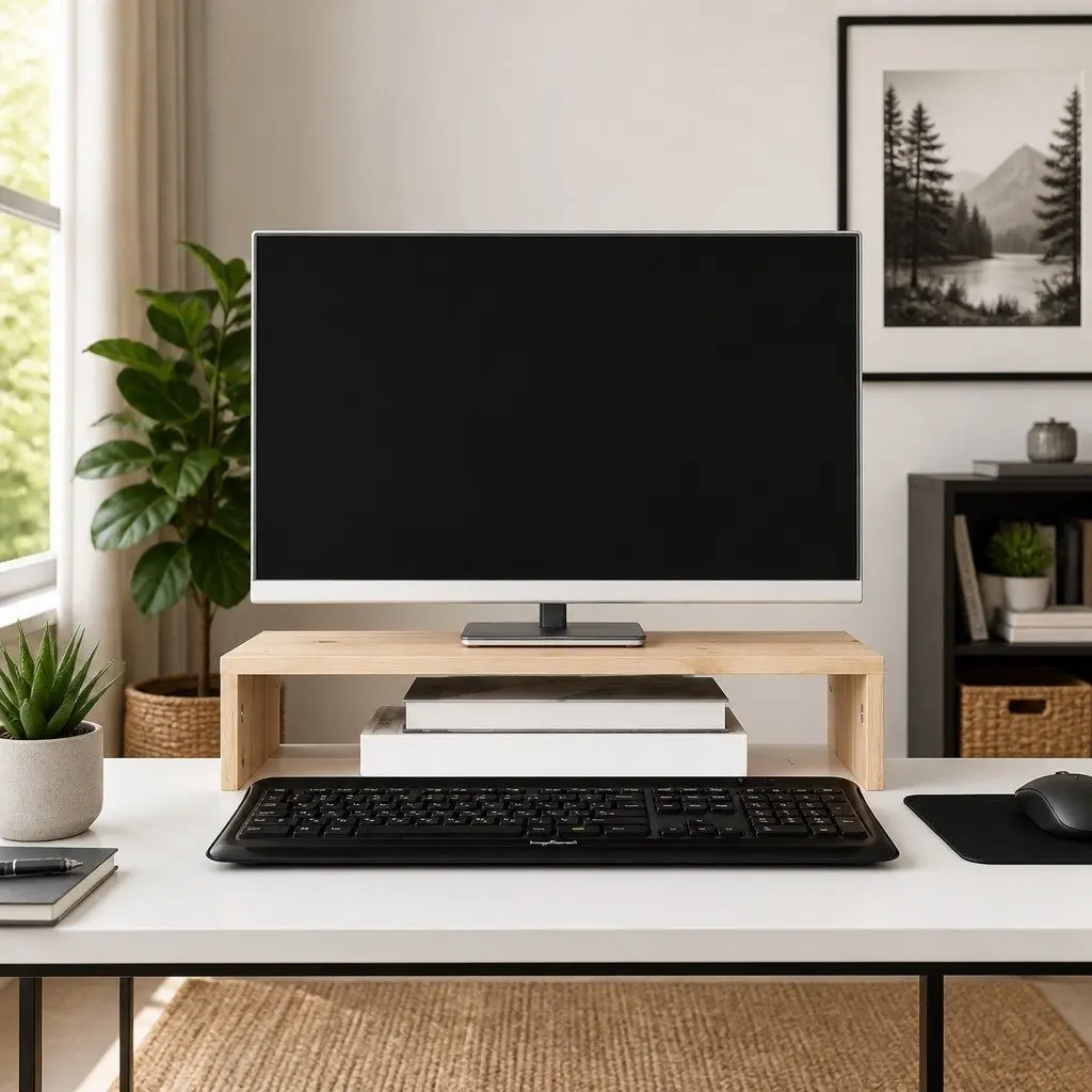Monitor Stand Ergonomic Riser 50x27x10 cm Solid Wood Pine Brown Desk Organizer