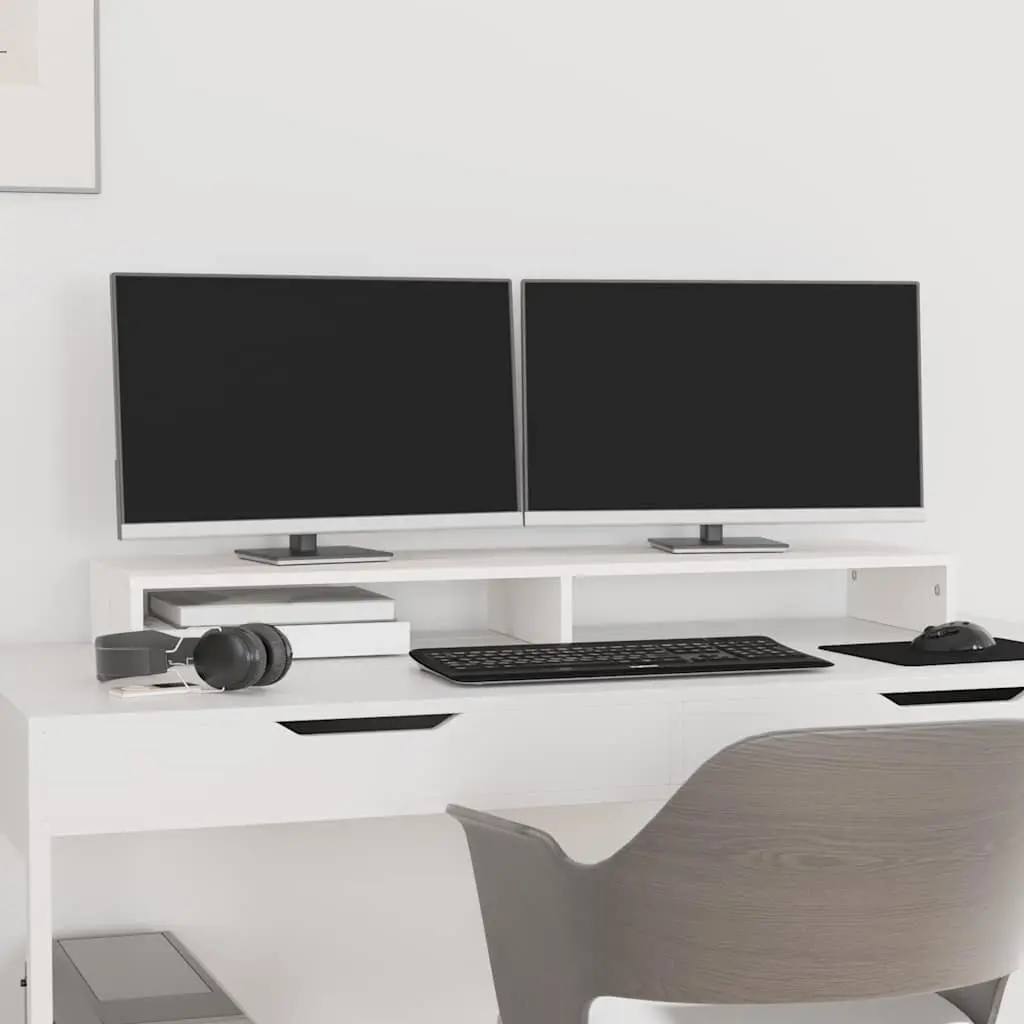Monitor Stand White Solid Pine Wood Computer Riser Desk Organizer 100cm