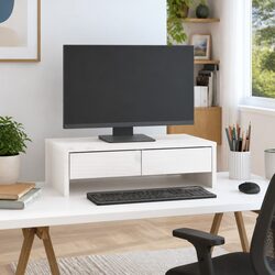 Monitor Stand White Solid Wood Pine Computer Riser Desk Organiser Storage