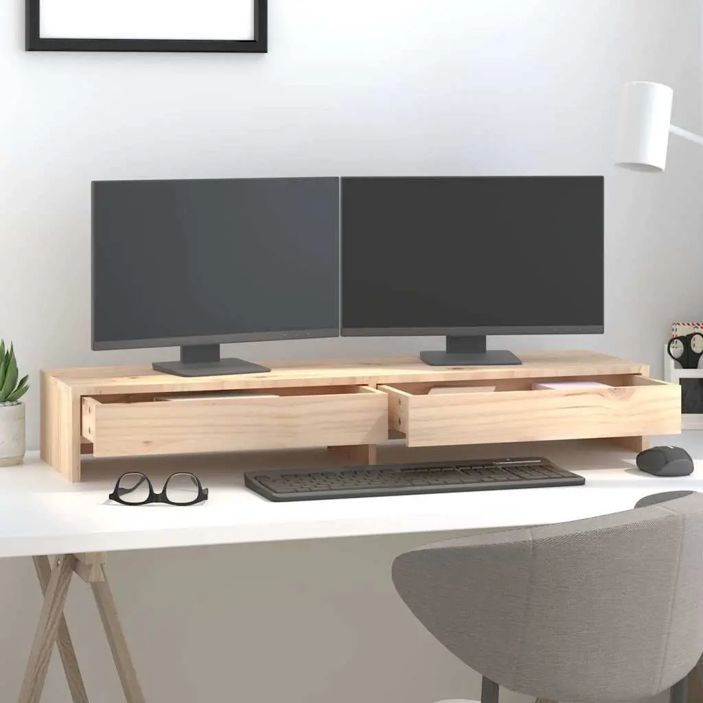 Monitor Stand Riser 100x27x15cm Solid Pine Wood Computer Desktop Keyboard